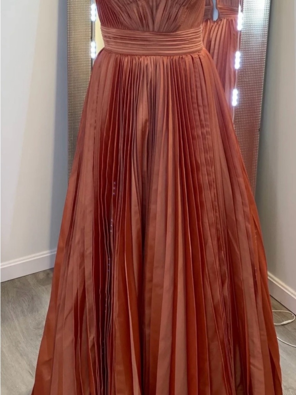 Tarik Ediz Rust Copper Pleated Prom Gown